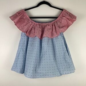 Petersyn Off Shoulder Pink Blue Ruffle Blouse Size Small Spring Vacation